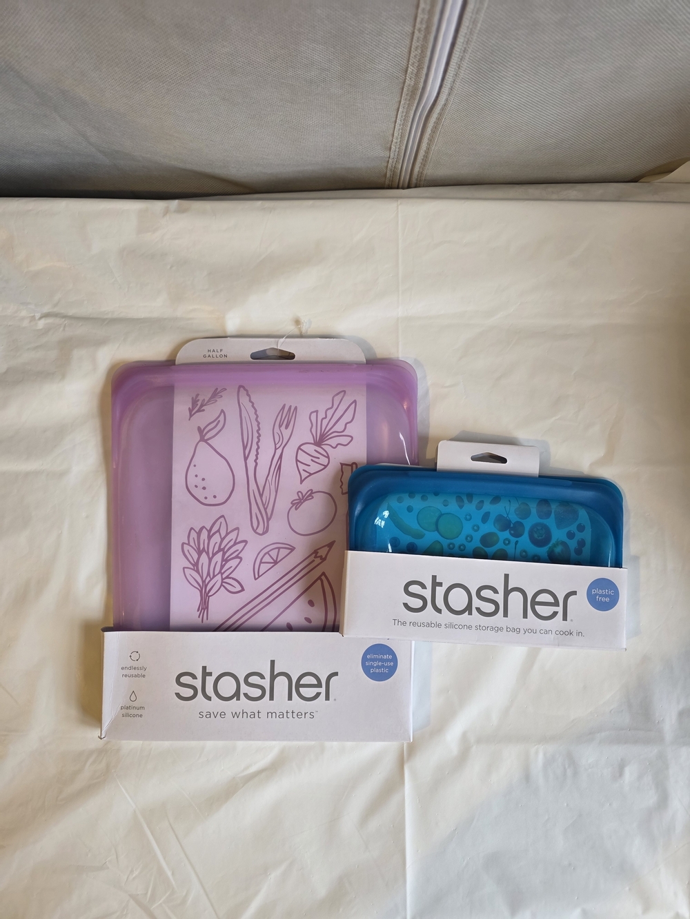 Stasher Reusable Silicone Food Storage Bags - Purple and Blue